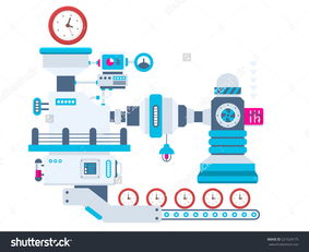 向量工业时钟 现代工厂的平面艺术应用